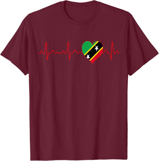 Saint Kitts and Nevis Flag Heartbeat EKG Patriotic National T-Shirt - T-Shirt | Maroon