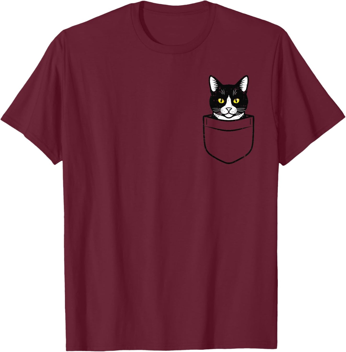 Black and White Cat Pocket Cute Kitten Kitty Women Girls Kid T-Shirt - T-Shirt | Maroon