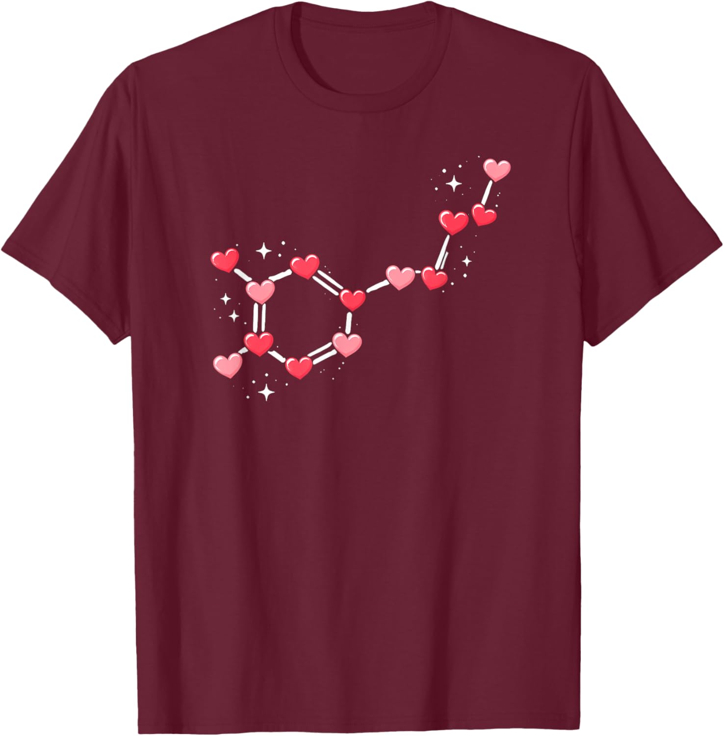 Serotonin Molecule Heart Chemistry Science Valentine's Day T-Shirt - T-Shirt | Maroon