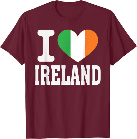I Love Ireland Heart Souvenir Lovers Pride Travel T-Shirt - T-Shirt | Maroon