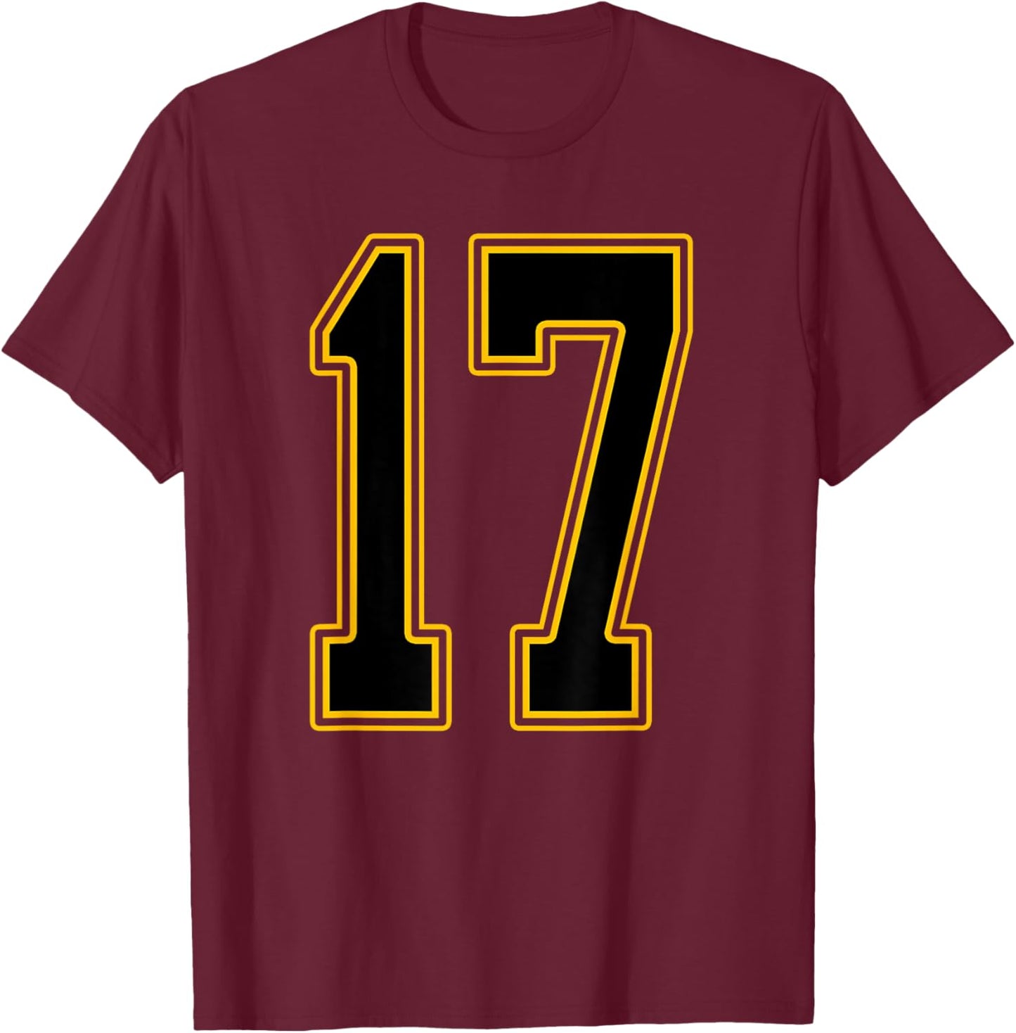 Black and Gold Number 17 Jersey Player Uniform #17 T-Shirt - T-Shirt | Maroon