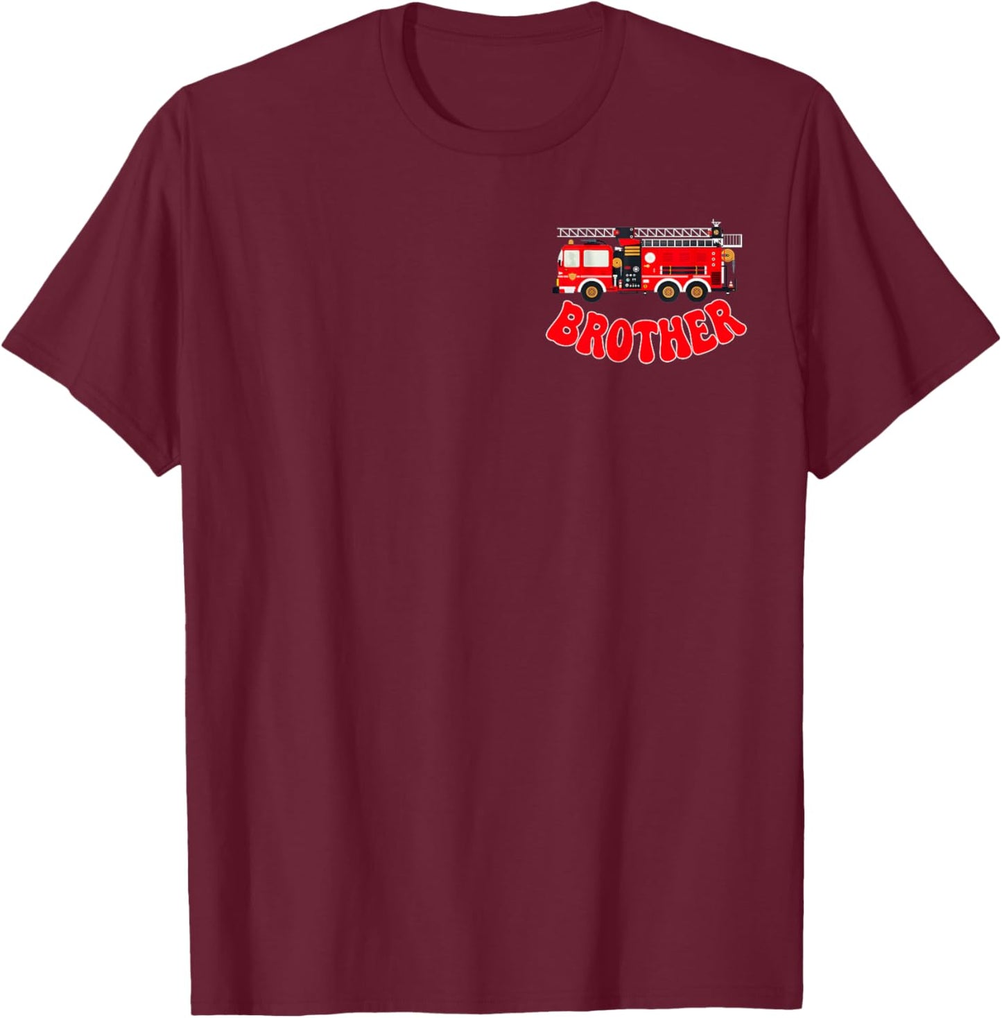 Brother Birthday Boy Fire Truck Firefighter First Birthday T-Shirt - T-Shirt | Maroon