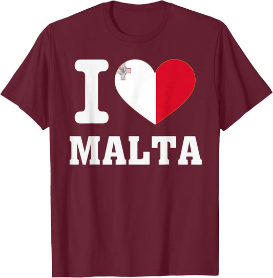 I Love Malta Heart Souvenir Lovers Pride Travel T-Shirt - T-Shirt | Maroon