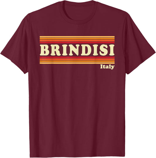 Vintage 80s Brindisi Italy Retro Graphic T-Shirt - T-Shirt | Maroon