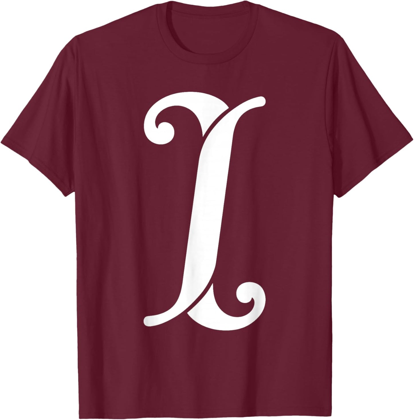 Fancy Italic Initial White Simple Letter I Alphabet Monogram T-Shirt - T-Shirt | Maroon