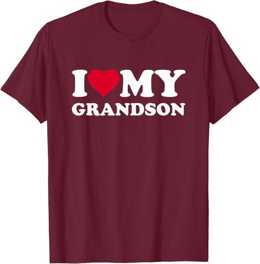 I Love My Grandson Heart Funny Family T-Shirt - T-Shirt | Maroon