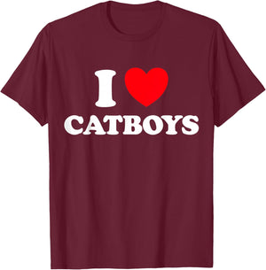 Cat Boy Heart Funny Cute Costume Furry Catboy Joke Meme Fan T-Shirt - T-Shirt | Maroon