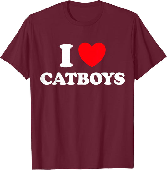 Cat Boy Heart Funny Cute Costume Furry Catboy Joke Meme Fan T-Shirt - T-Shirt | Maroon