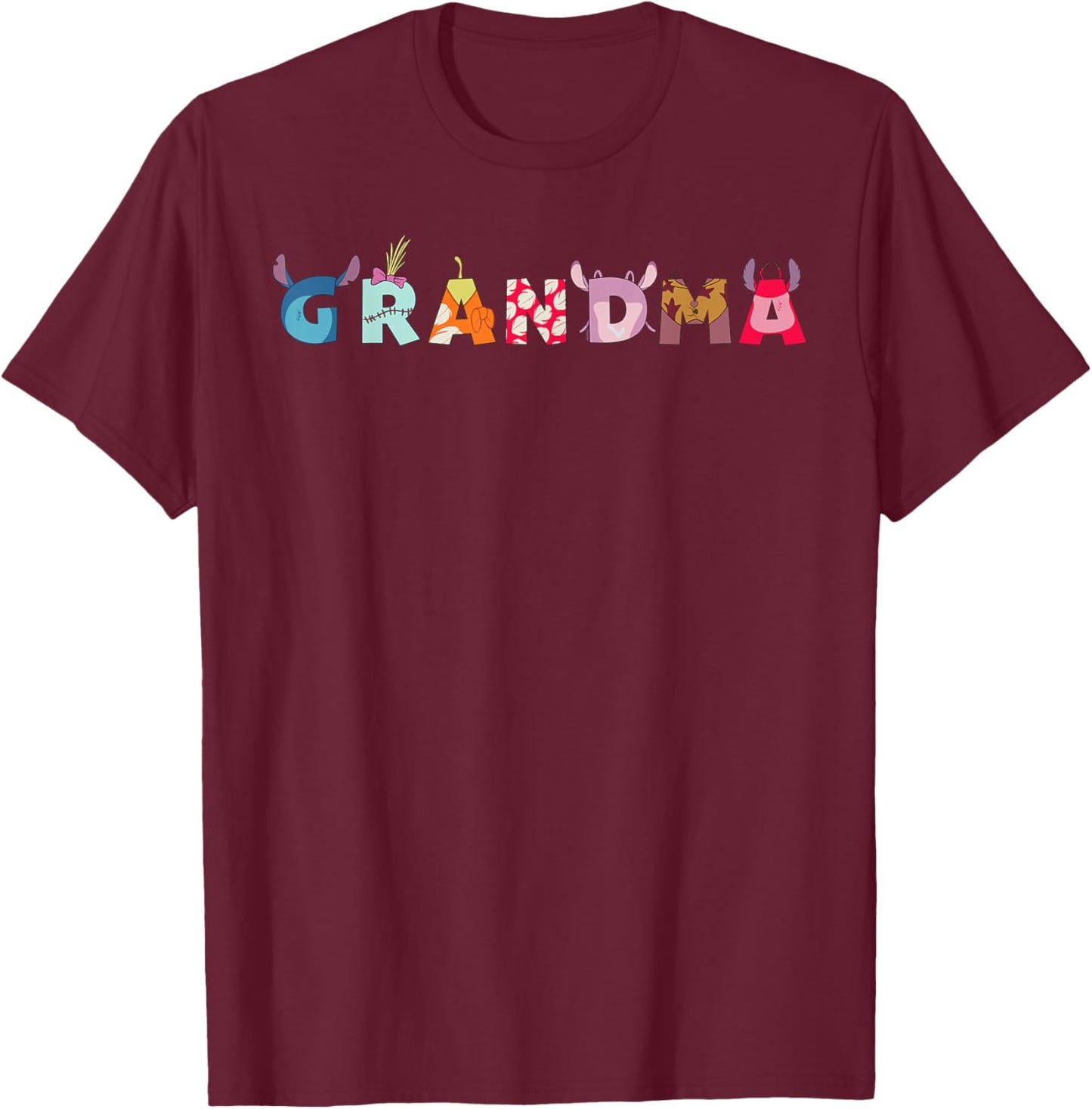 Disney Lilo & Stitch Letters Grandma Birthday Family Trip T-Shirt - T-Shirt | Maroon