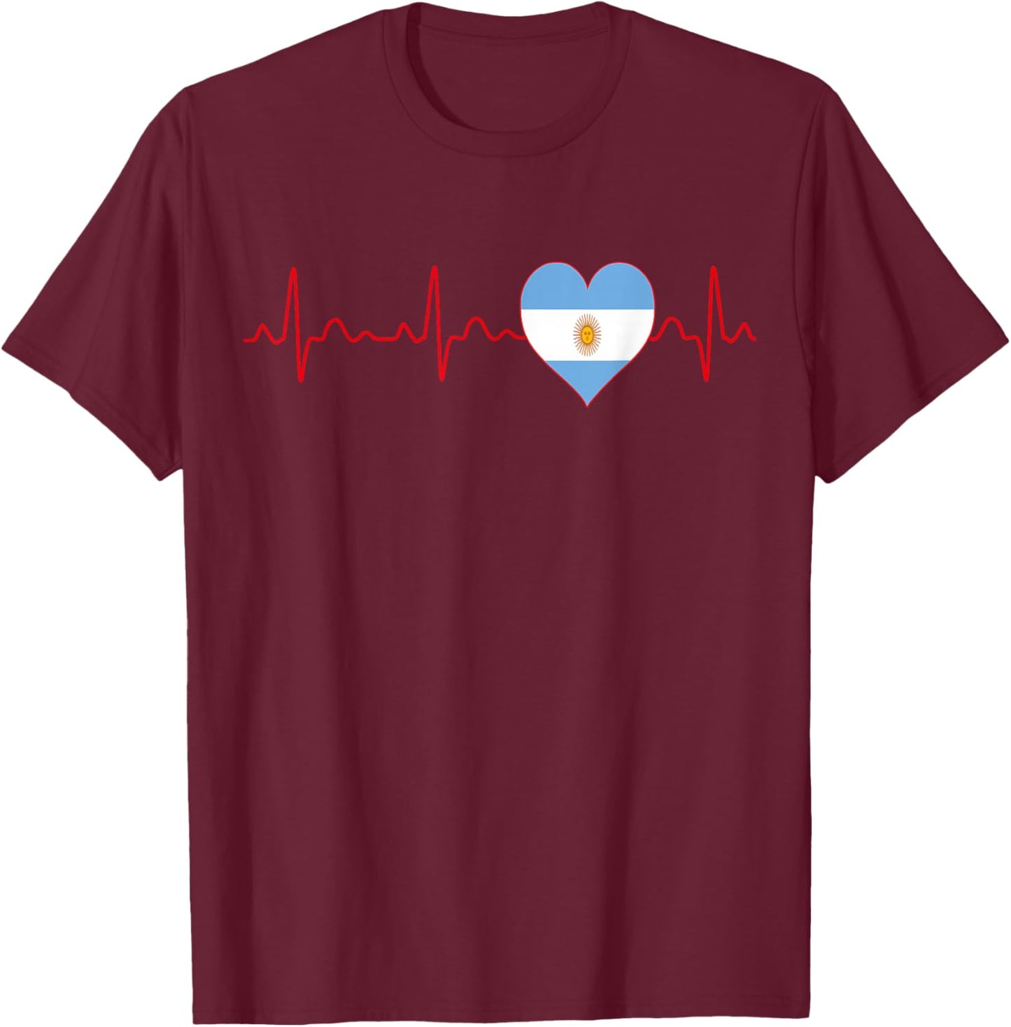 Argentina Flag Heartbeat EKG Patriotic National Souvenir T-Shirt - T-Shirt | Maroon