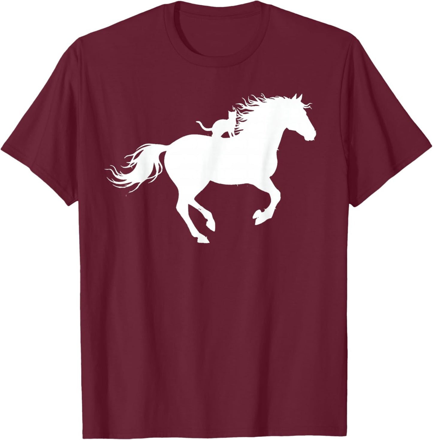 Running Horse with Cat Silhouette Graphic Horse Cat Lovers T-Shirt - T-Shirt | Maroon
