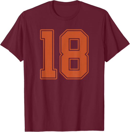Burnt Orange Number 18 Jersey Player Uniform #18 T-Shirt - T-Shirt | Maroon
