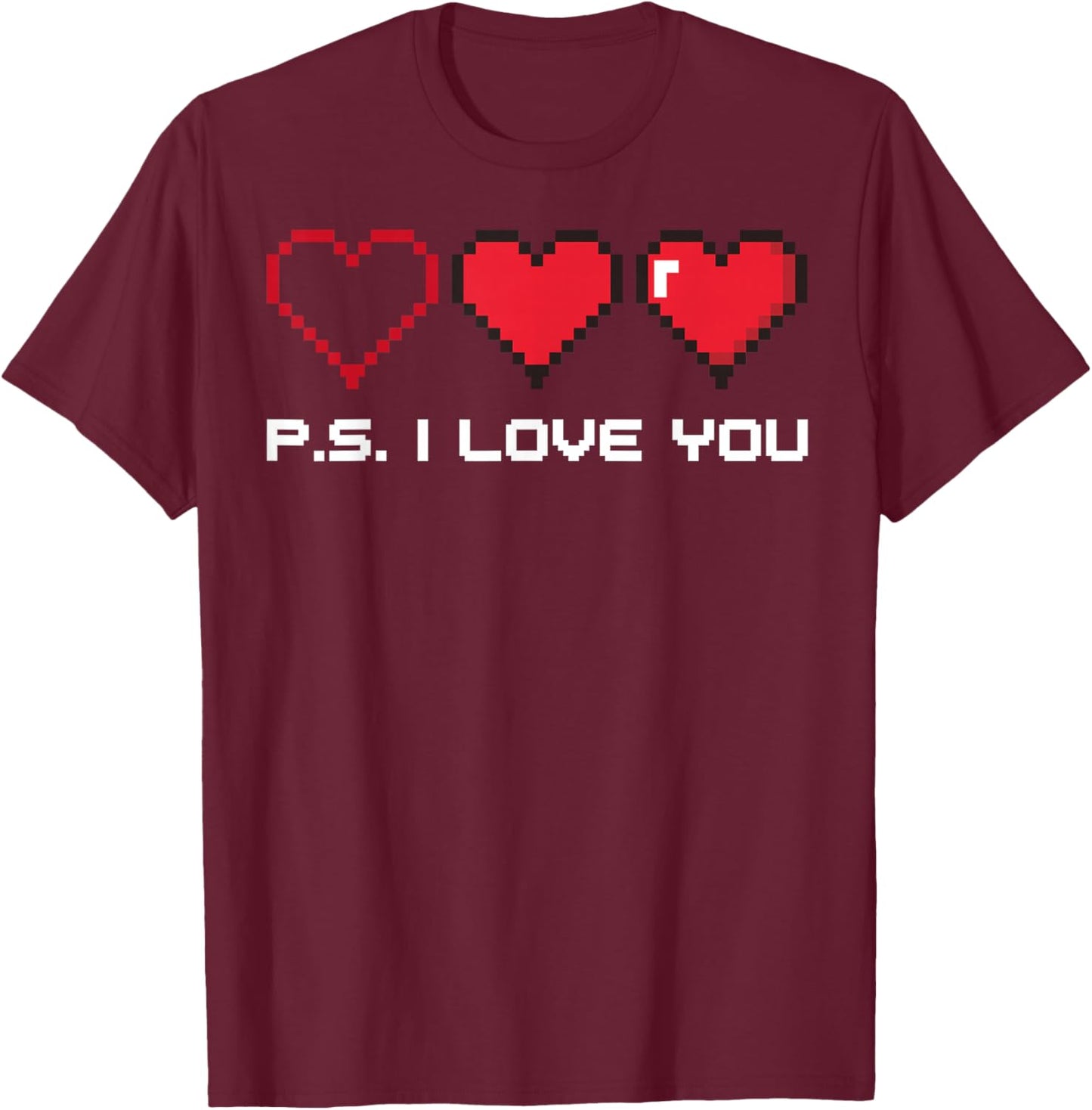 PS I Love You Day Valentine's Day Pixel Purple Heart Kids T-Shirt - T-Shirt | Maroon