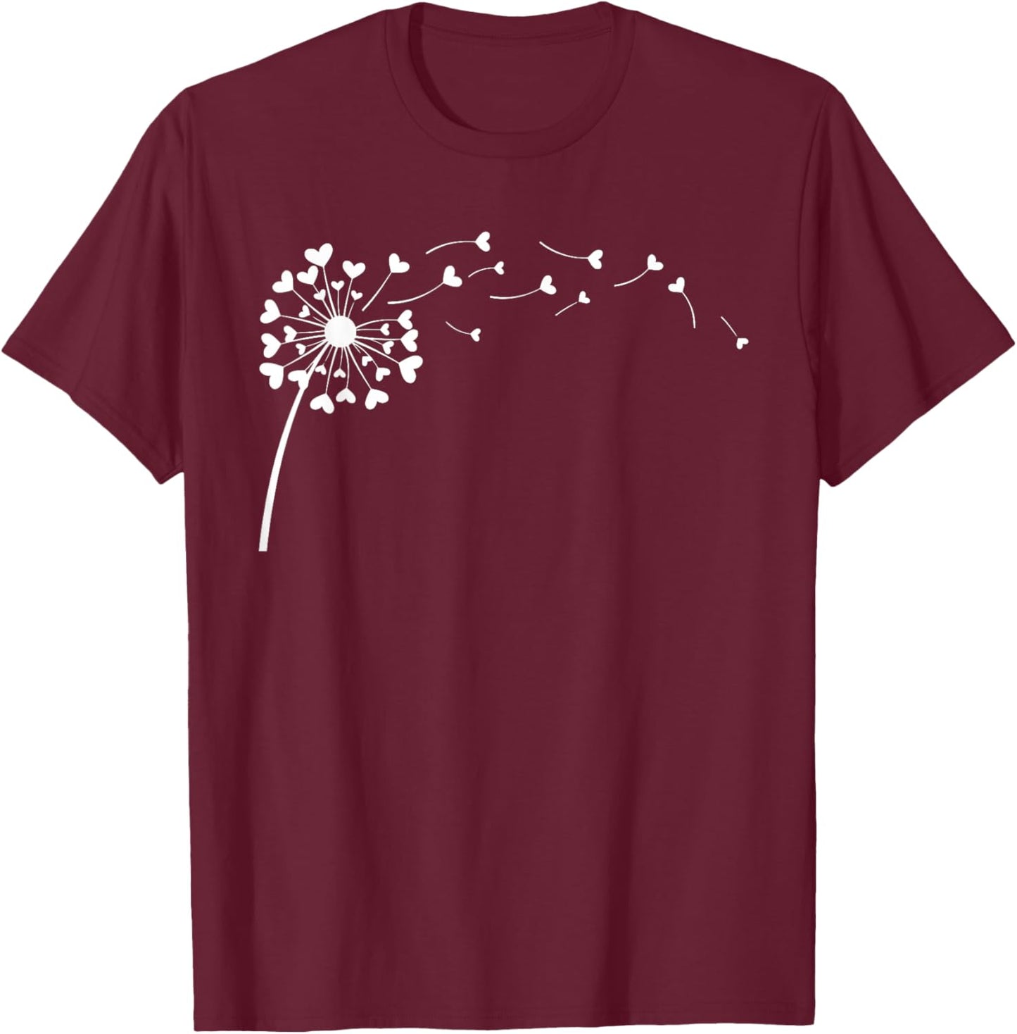 Heart Dandelion Flower Love Cute Valentines Day Girls T-Shirt - T-Shirt | Maroon