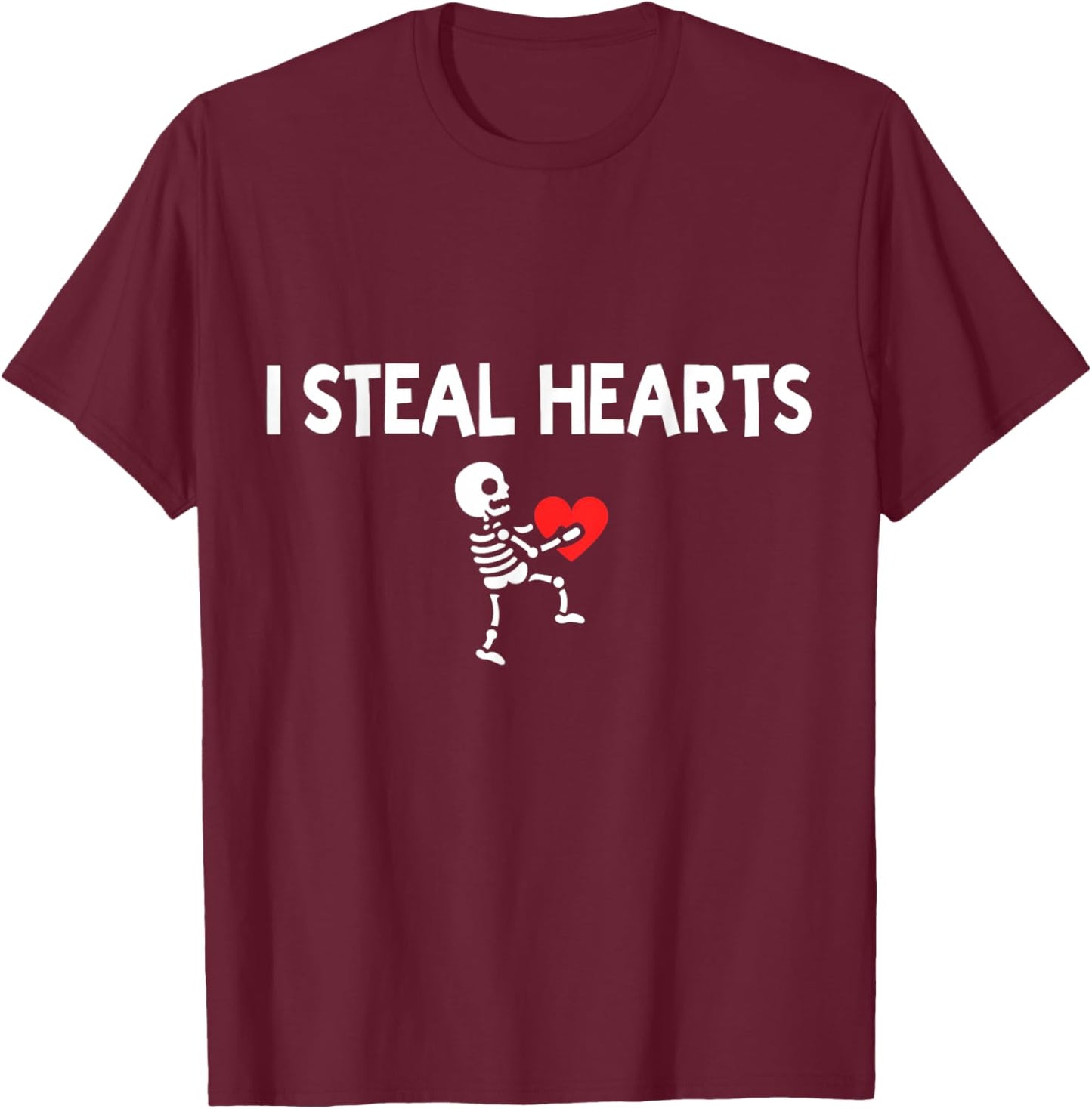 I Steal Hearts Funny Skeleton Valentine Retro T-Shirt - T-Shirt | Maroon