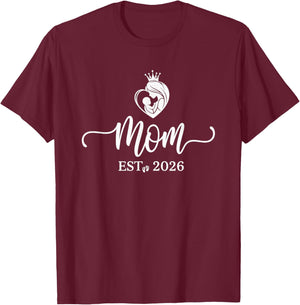 Mom Est 2026 New Moms Dads Matching Mother to Be 2026 T-Shirt - T-Shirt | Maroon