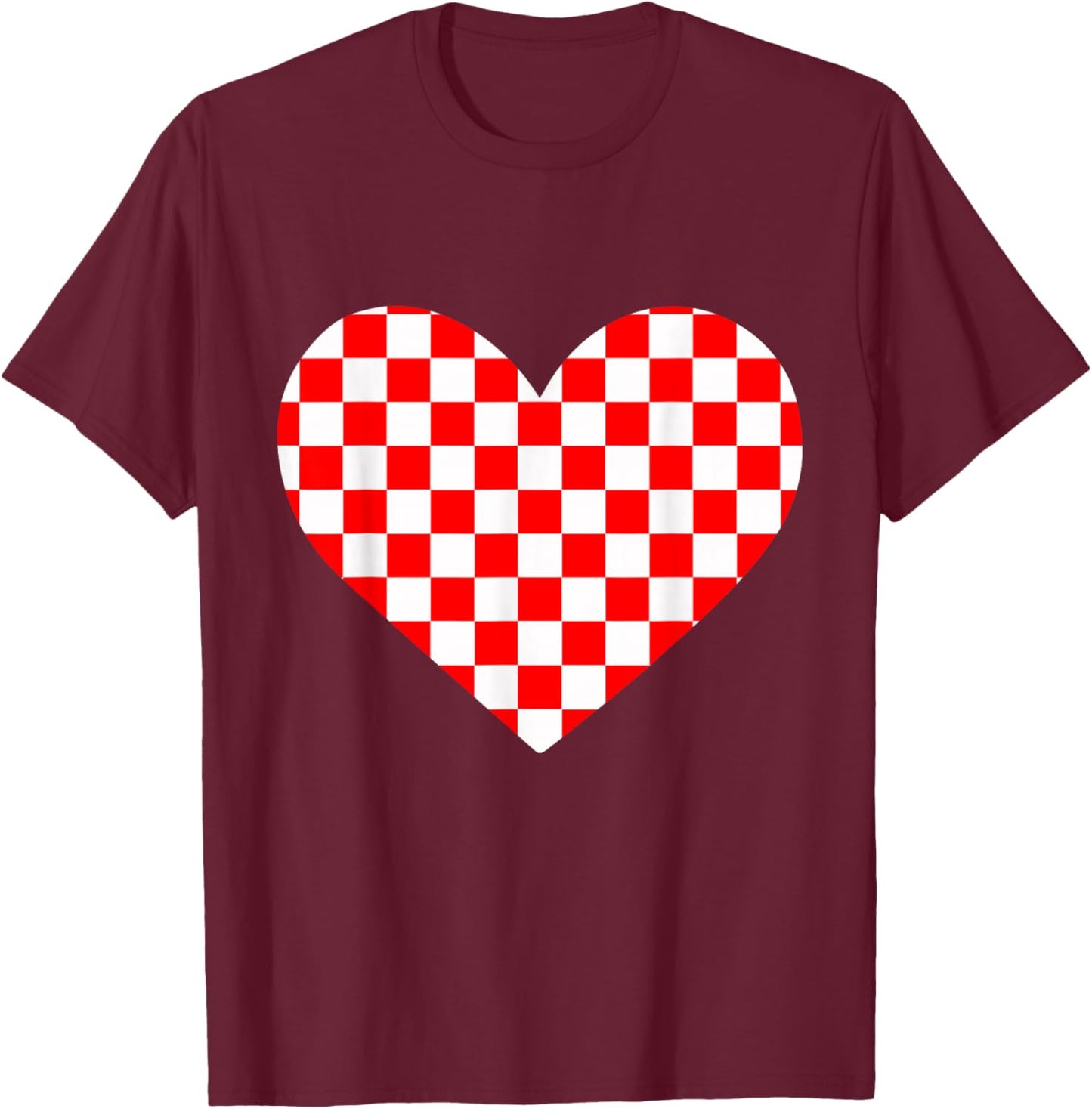 Girls Valentines Heart Silhouette Checkerboard Retro T-Shirt - T-Shirt | Maroon