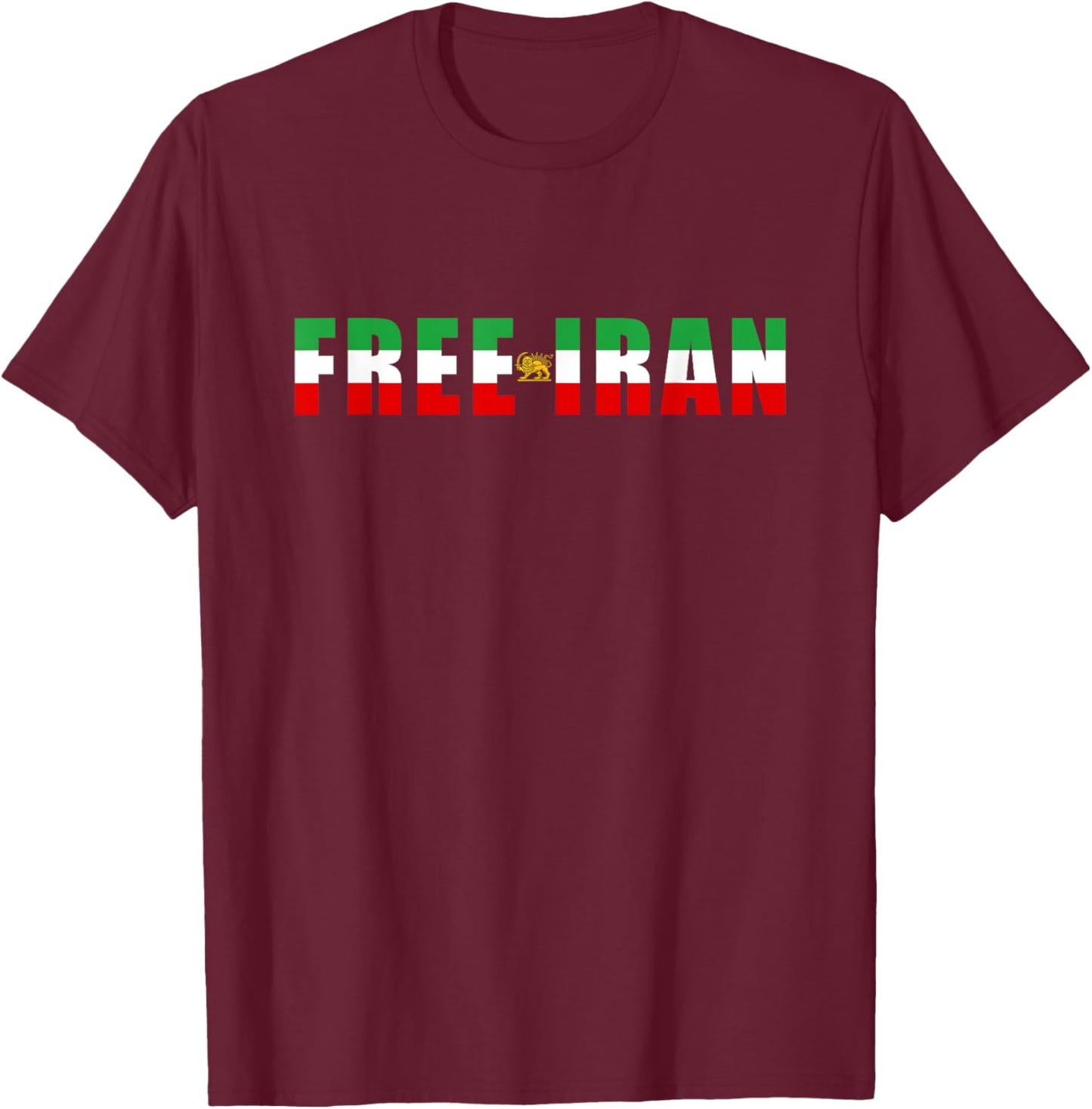 Free Iran – Lion Flag Emblem Historic Heritage Minimal Text T-Shirt - T-Shirt | Maroon
