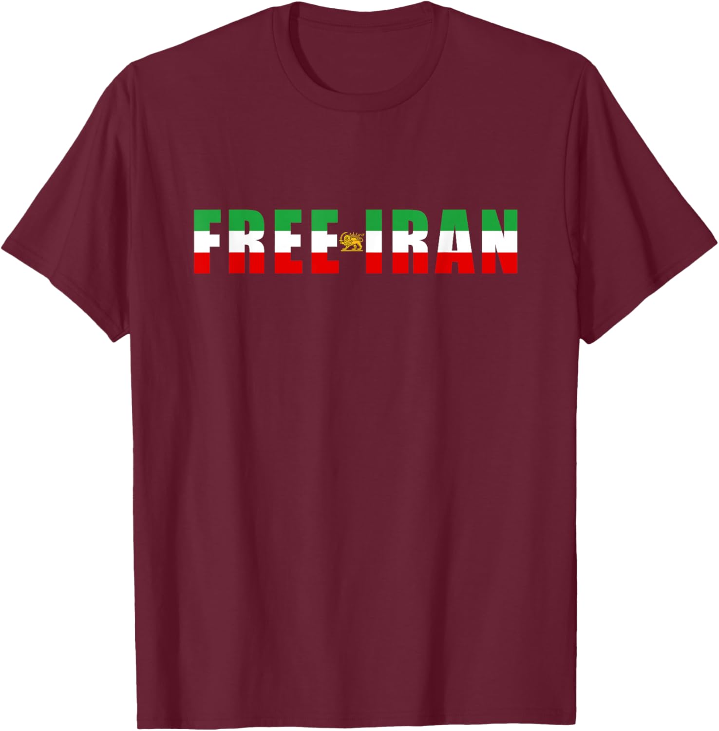 Free Iran – Lion Flag Emblem Historic Heritage Minimal Text T-Shirt - T-Shirt | Maroon
