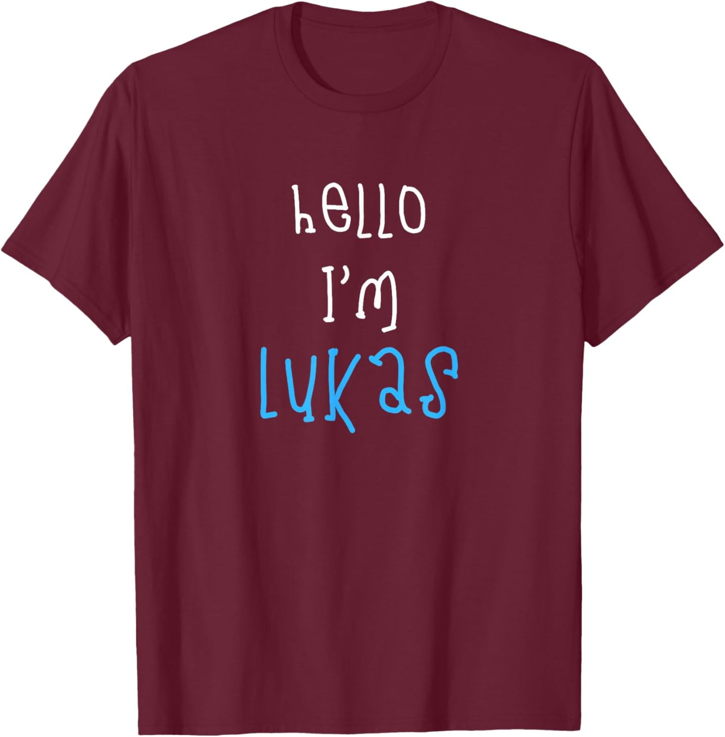 Hello I'm Lukas. Cute Funny Slogan Outfit for Boys Toddlers T-Shirt - T-Shirt | Maroon