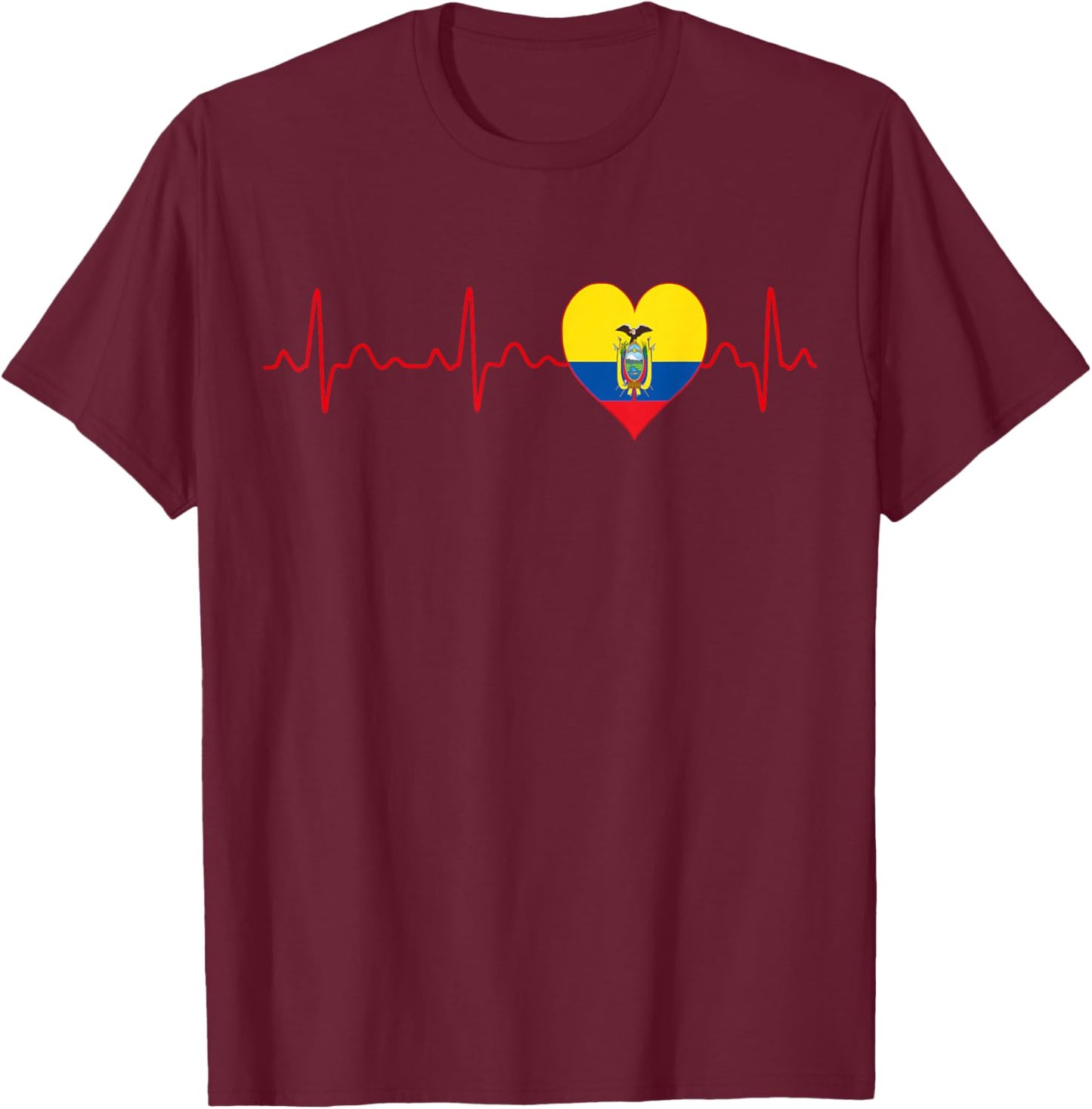 Ecuador Flag Heartbeat EKG Patriotic National Souvenir T-Shirt - T-Shirt | Maroon