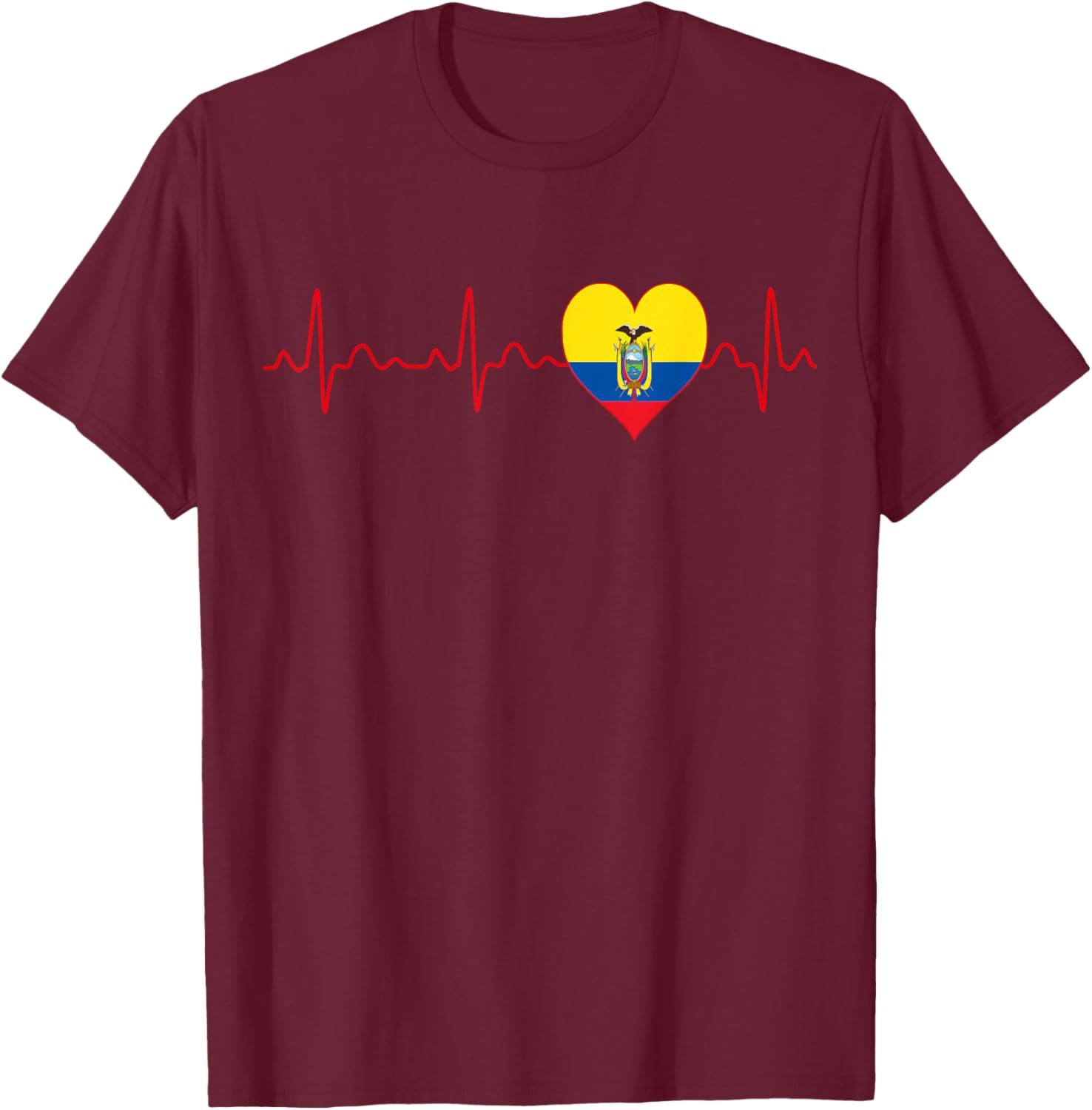 Ecuador Flag Heartbeat EKG Patriotic National Souvenir T-Shirt - T-Shirt | Maroon