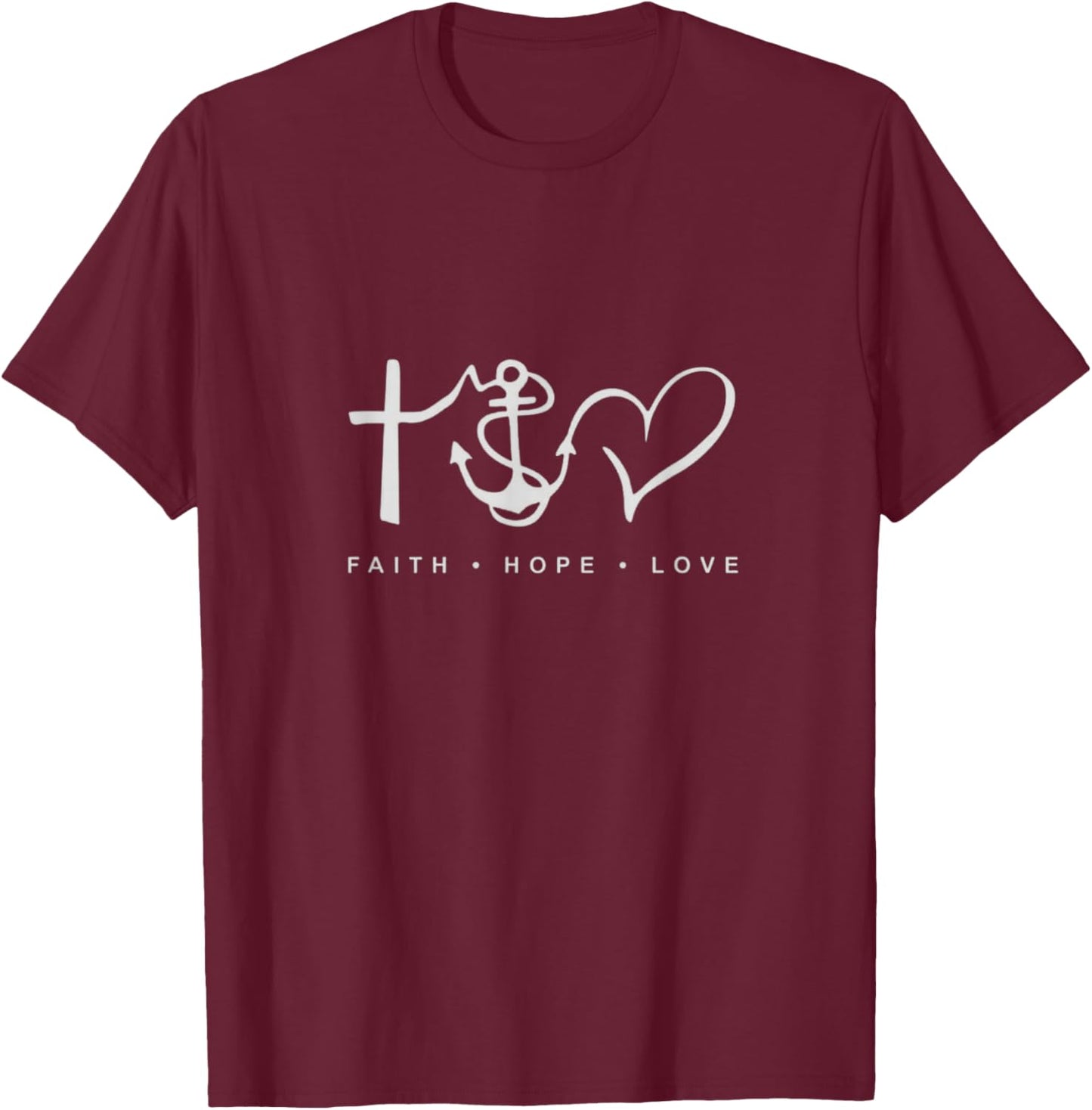 Collection Faith Hope Love Minimalist Design Anchor Heart T-Shirt - T-Shirt | Maroon