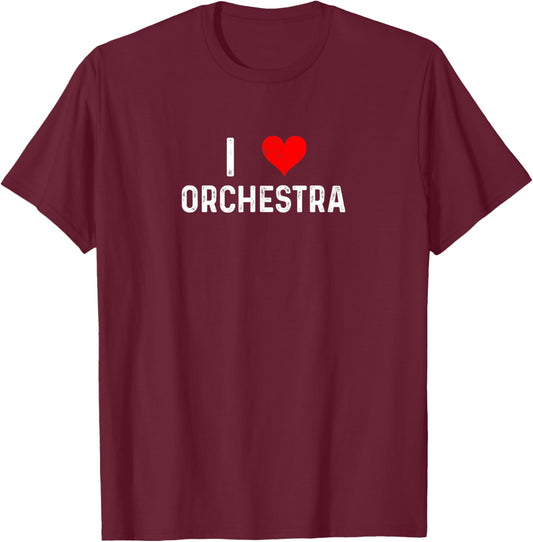 I Love Orchestra - Heart Music Flute Cello Violin Viola T-Shirt - T-Shirt | Maroon