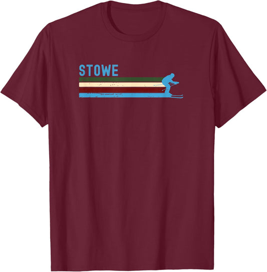Stowe Vermont Retro Ski Mountain Vacation T-Shirt - T-Shirt | Maroon