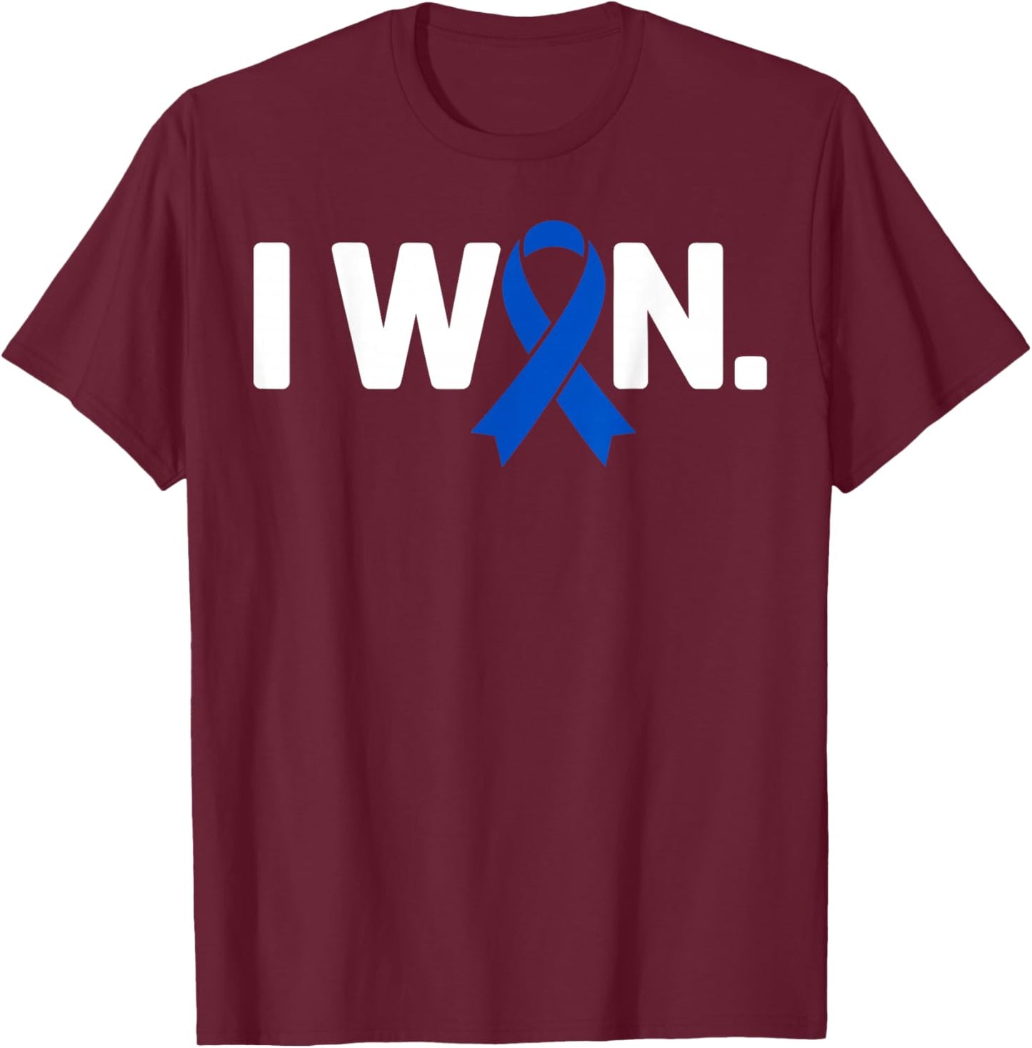 I Won Survivor Colorectal Colon Cancer Awareness Blue Ribbon T-Shirt - T-Shirt | Maroon