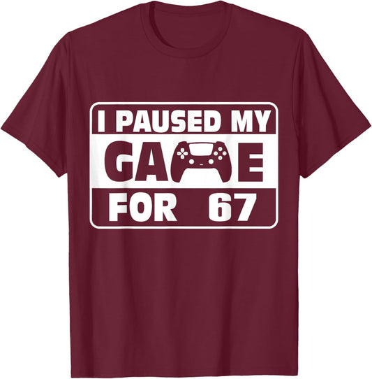 Funny Saying Six Seven Meme I Paused My Game for This T-Shirt - T-Shirt | Maroon