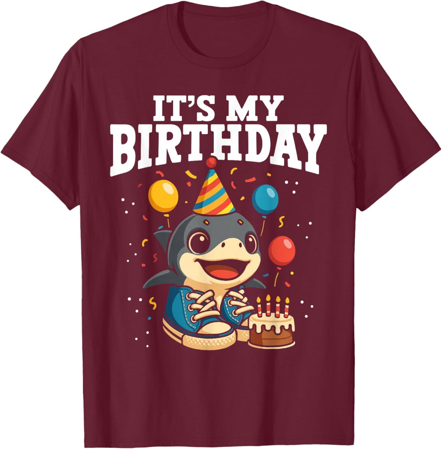 Its My Birthday Tralalero Tralala Brainrot T-Shirt - T-Shirt | Maroon