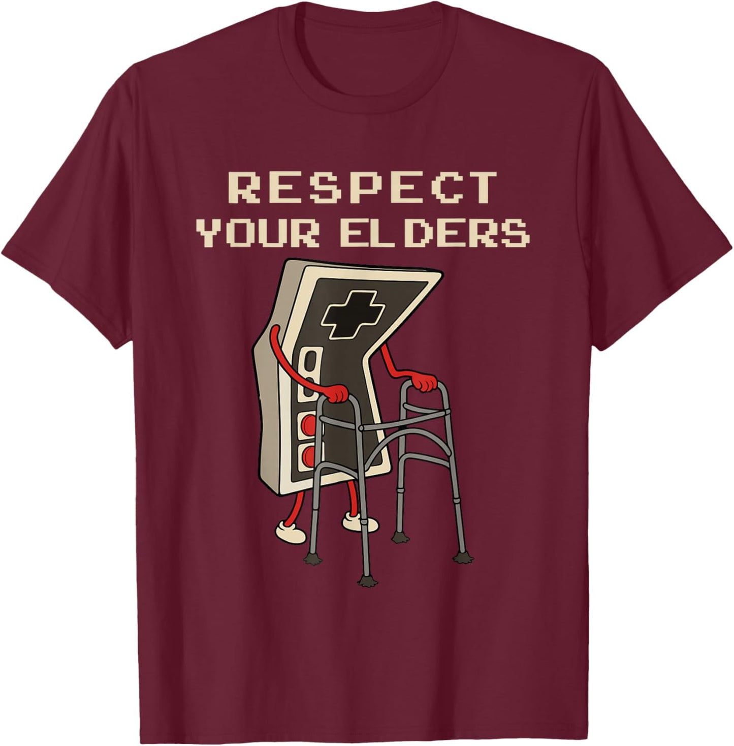 Respect Your Elders Retro Gaming Funny Gamer Controller 80s T-Shirt - T-Shirt | Maroon