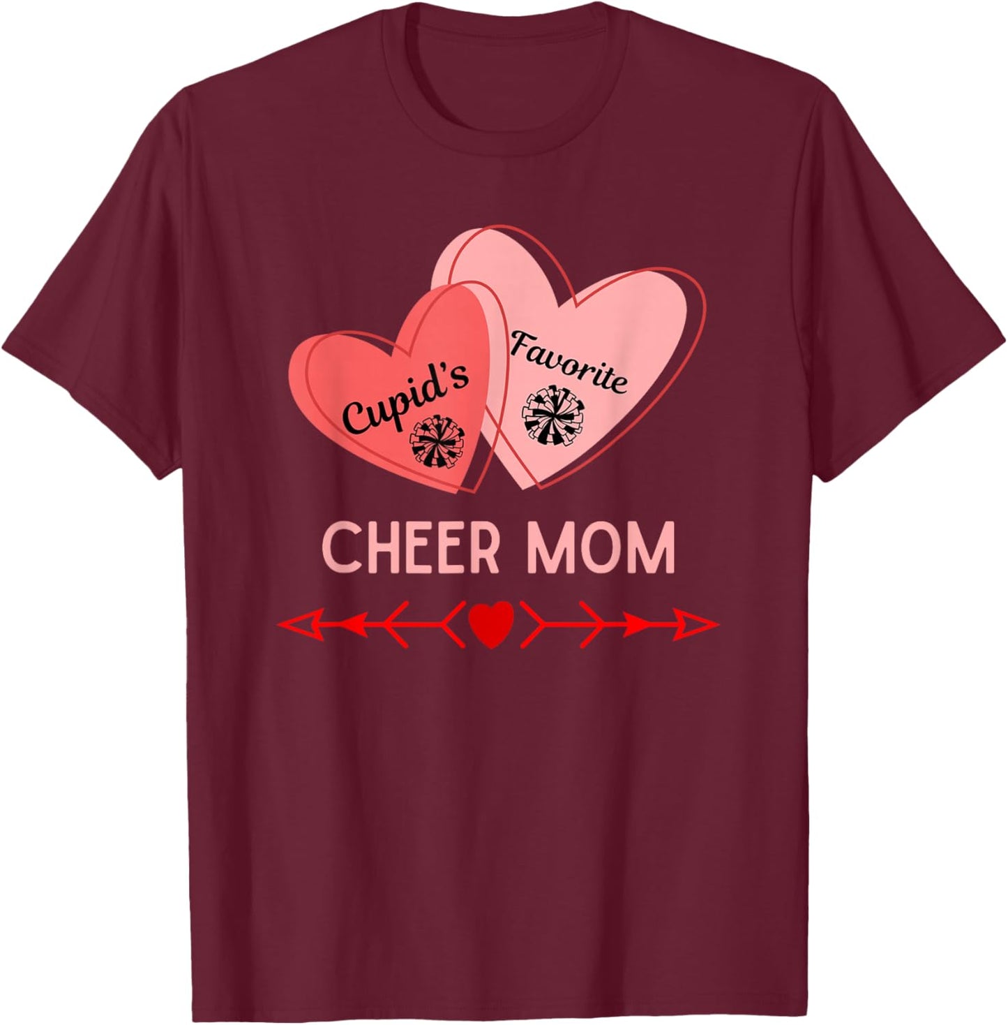 Cupid's Favorite Cheer Mom Valentine's Day Trendy Retro Cute T-Shirt - T-Shirt | Maroon