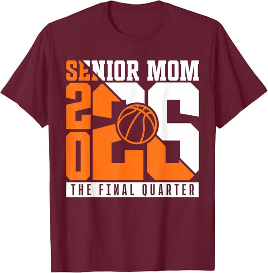 Groovy Senior Mom Class of 2026 Basketball Proud Mom Sports T-Shirt - T-Shirt | Maroon