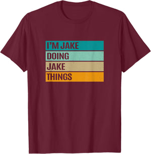Jake Funny Retro First Name Boys Men T-Shirt - T-Shirt | Maroon