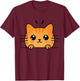 Cute Orange Kitty Cat Peeking Over at You Ginger Cat Lover T-Shirt - T-Shirt | Maroon