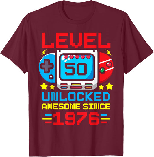 Level 50 Unlocked 50th Birthday Video Gamer Women T-Shirt - T-Shirt | Maroon