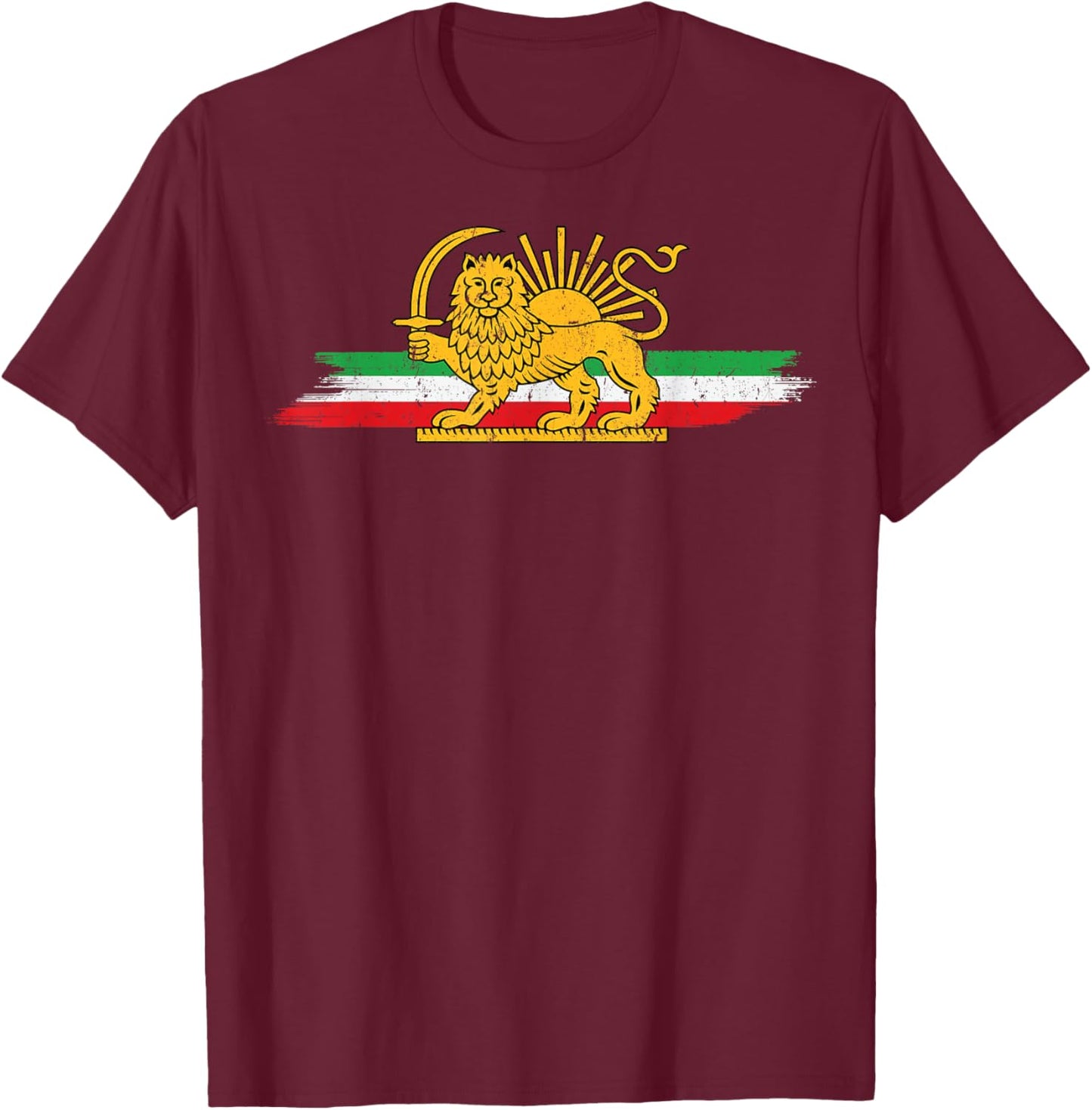 Shir o Khorshid Lion and Sun Iran Flag Persia Men Women Kids T-Shirt - T-Shirt | Maroon