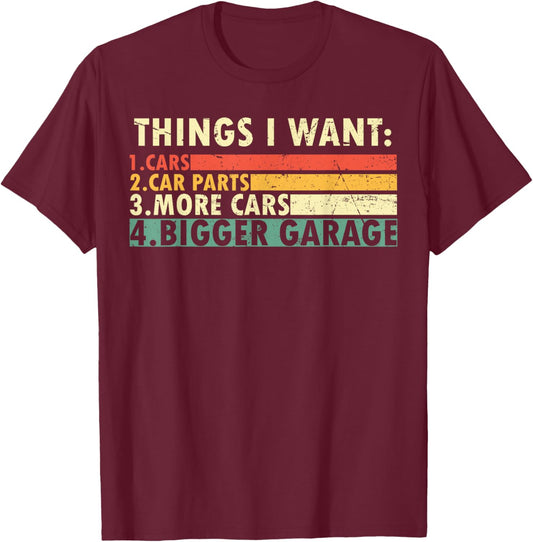 Funny Mechanic Things I Want Car Parts Garage Mechanic T-Shirt - T-Shirt | Maroon