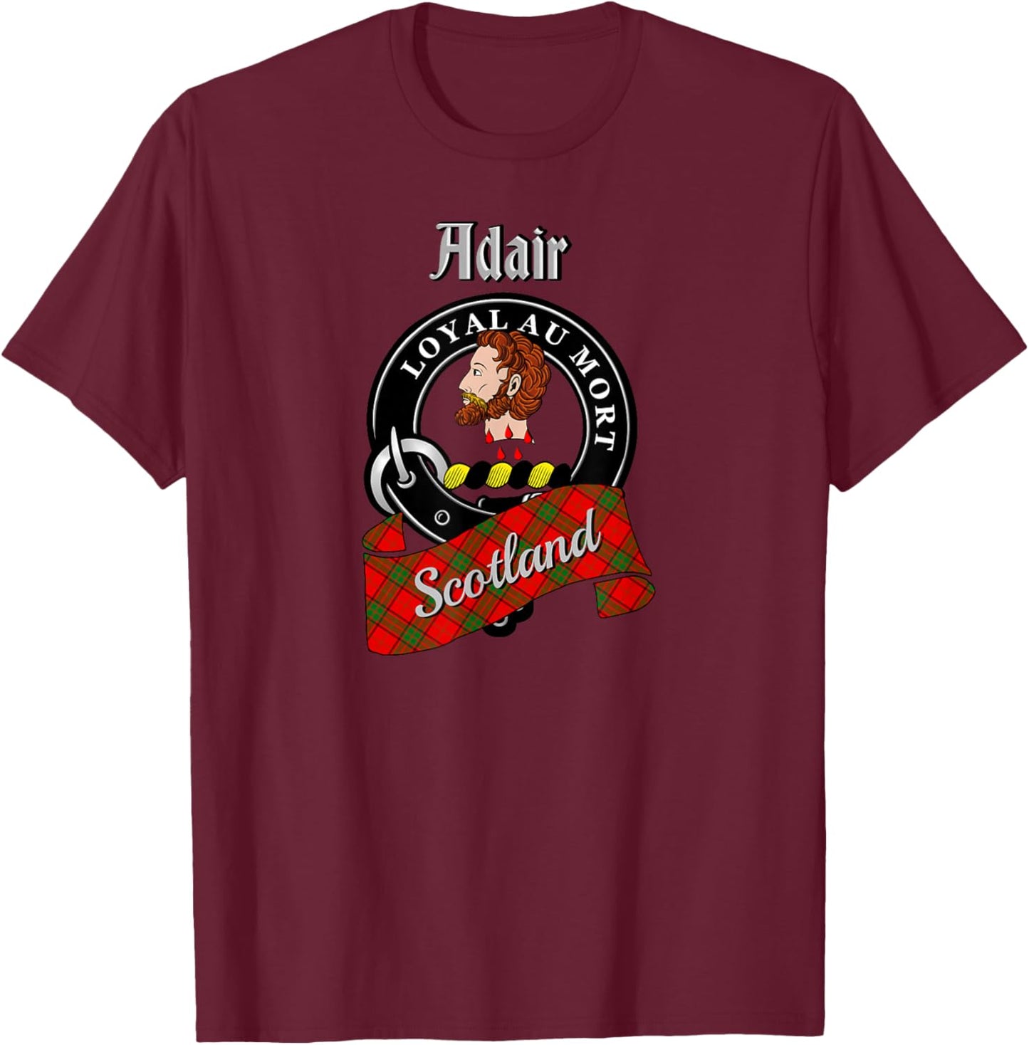 Adair Scottish Clan Badge & Tartan T-Shirt - T-Shirt | Maroon