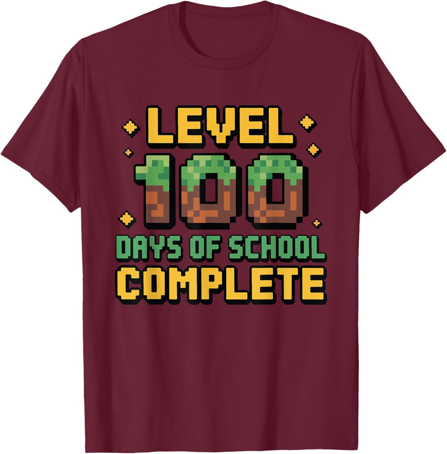 Level 100 Days of School Complete Gamer Gaming Boys Kids T-Shirt - T-Shirt | Maroon