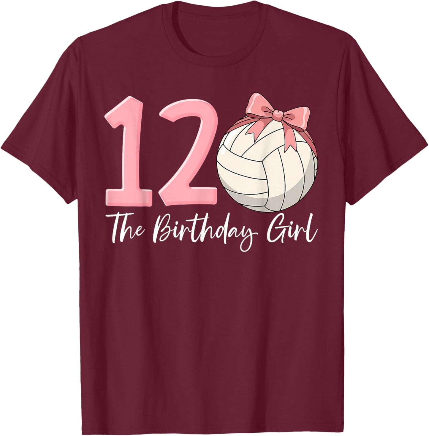 12th Birthday Girl Volleyball Ball Coquette Pink 12 T-Shirt - T-Shirt | Maroon