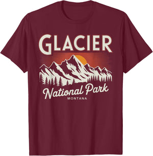 Glacier National Park Montana USA Retro Vintage Nature T-Shirt - T-Shirt | Maroon
