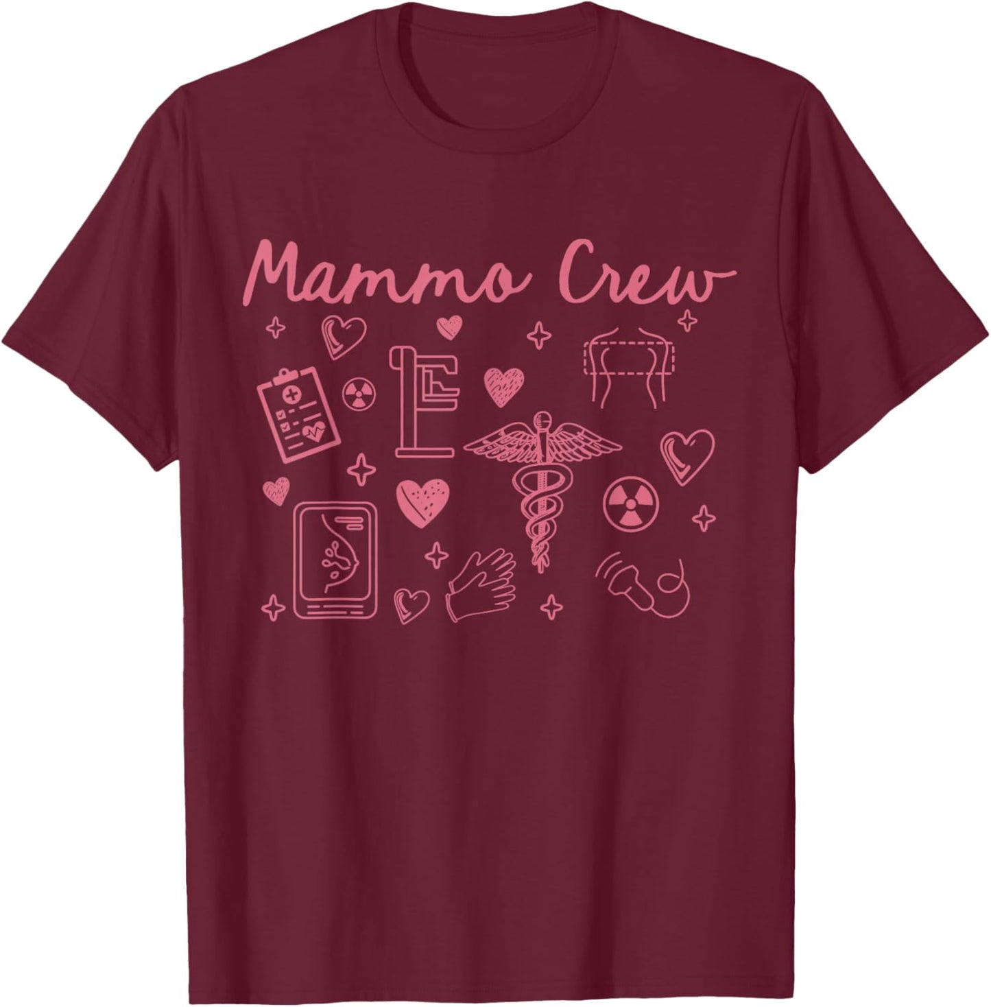 Retro Mammo Crew Radiology Valentines Mammo Technologist T-Shirt - T-Shirt | Maroon