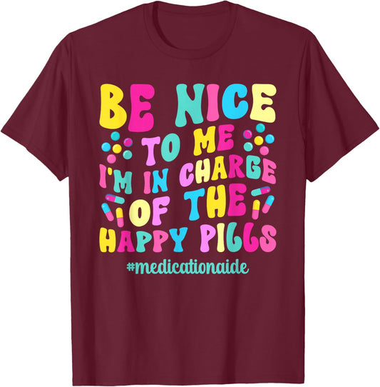 Medication Aide Med Aide Groovy Medication Aides T-Shirt - T-Shirt | Maroon