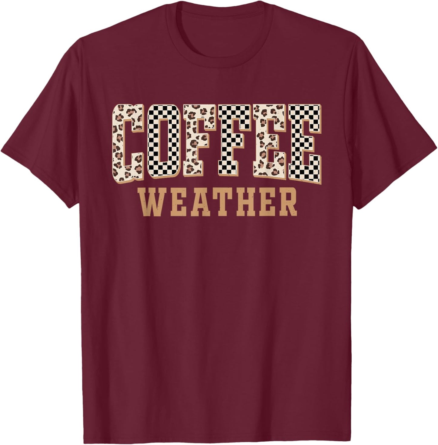 Retro Coffee Weather Cozy Fall Checkered Coffee Lover Women T-Shirt - T-Shirt | Maroon