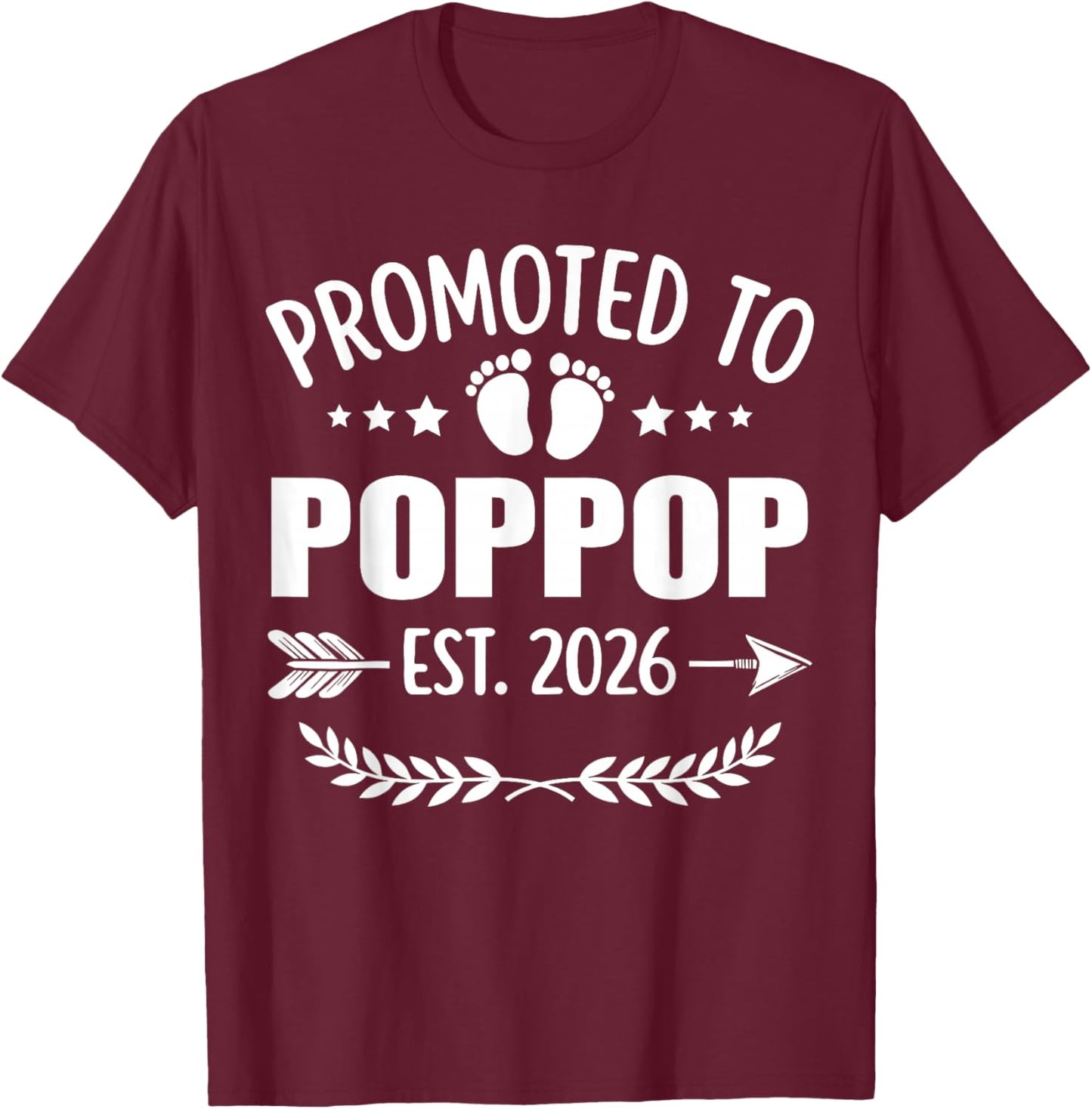 Promoted to Poppop Est 2026 Grandpa Pregnancy Announcement T-Shirt - T-Shirt | Maroon