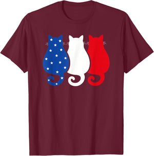 USA Flag Cats 4th of July Men Women Kids Funny Patriotic T-Shirt - T-Shirt | Maroon