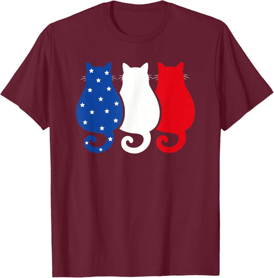 USA Flag Cats 4th of July Men Women Kids Funny Patriotic T-Shirt - T-Shirt | Maroon
